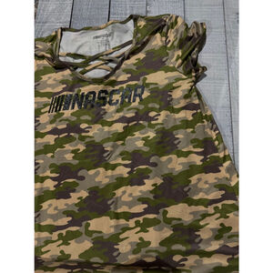 NASCAR Women’s Crisscrock Neck Camo and Black Sparkly Top Size Medium